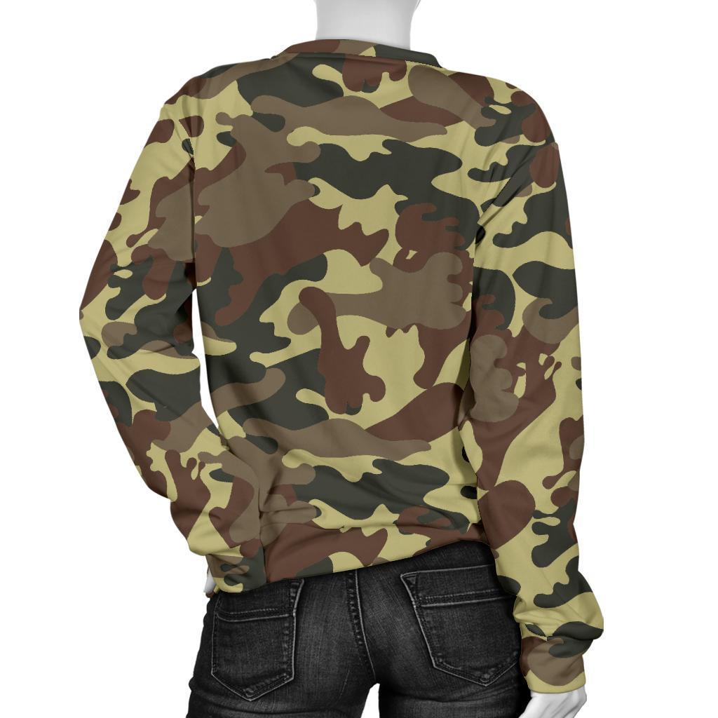 Brown Camouflage Print Women's Crewneck Sweatshirt GearFrost