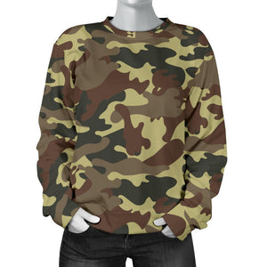 Brown Camouflage Print Women's Crewneck Sweatshirt GearFrost