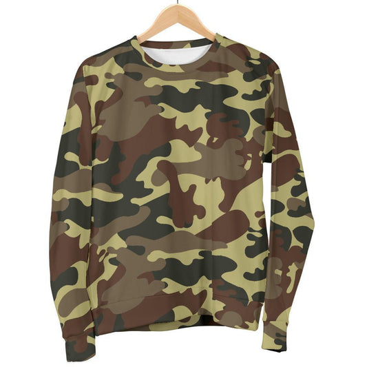 Brown Camouflage Print Women's Crewneck Sweatshirt GearFrost