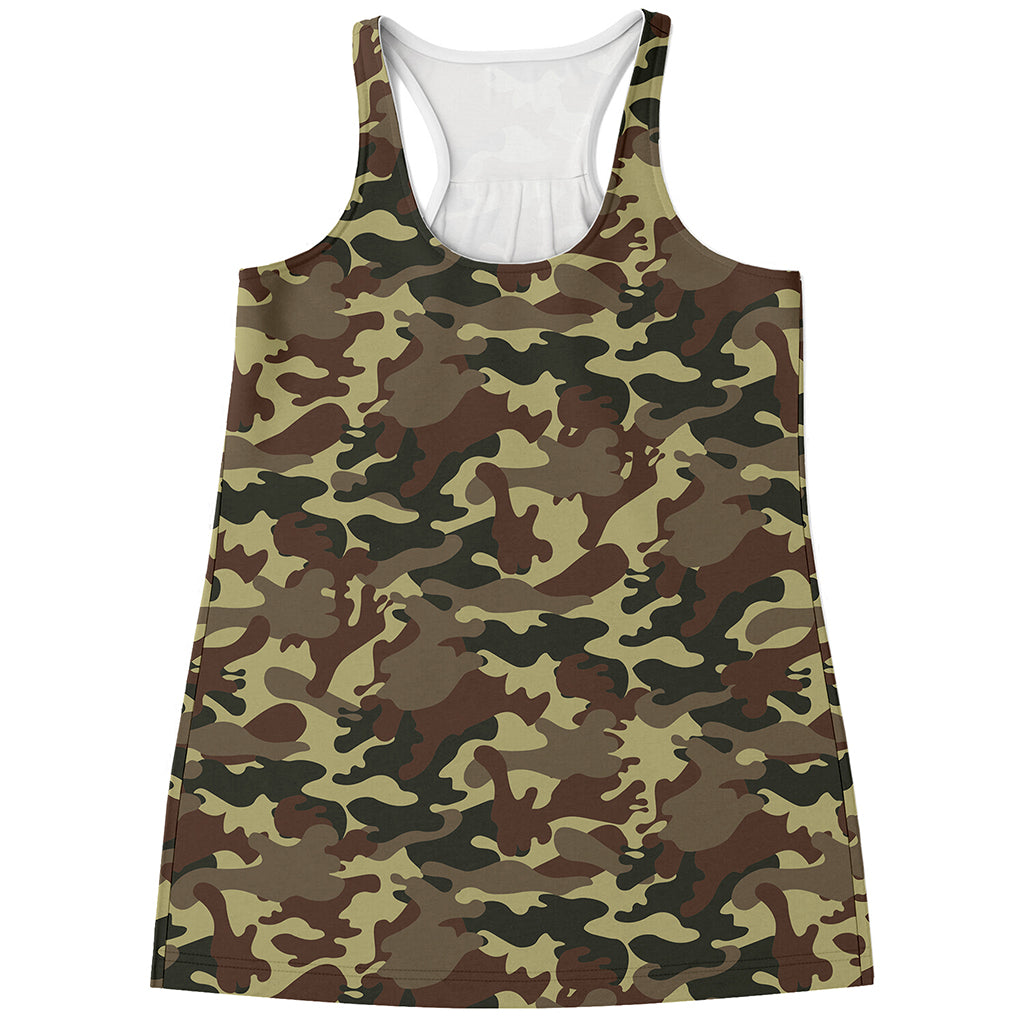 Brown Camouflage Print Women's Racerback Tank Top