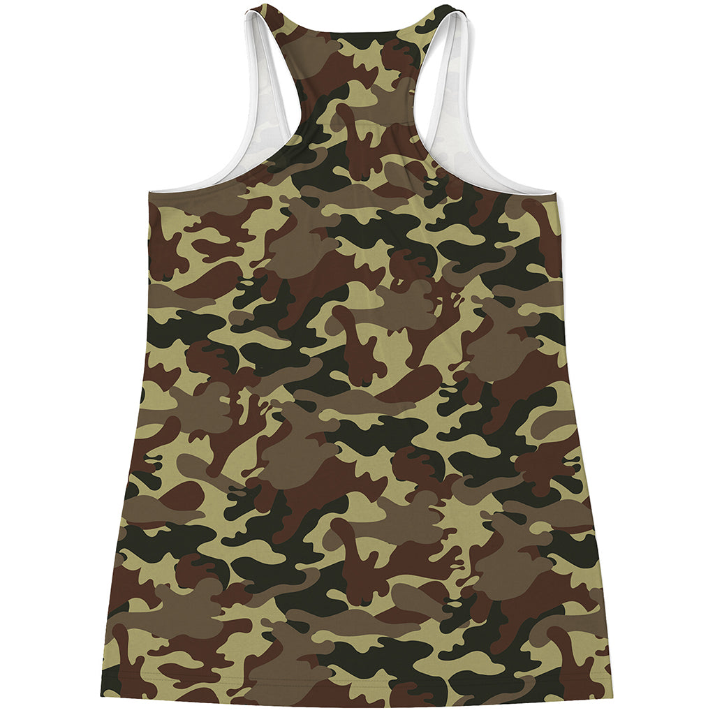 Brown Camouflage Print Women's Racerback Tank Top