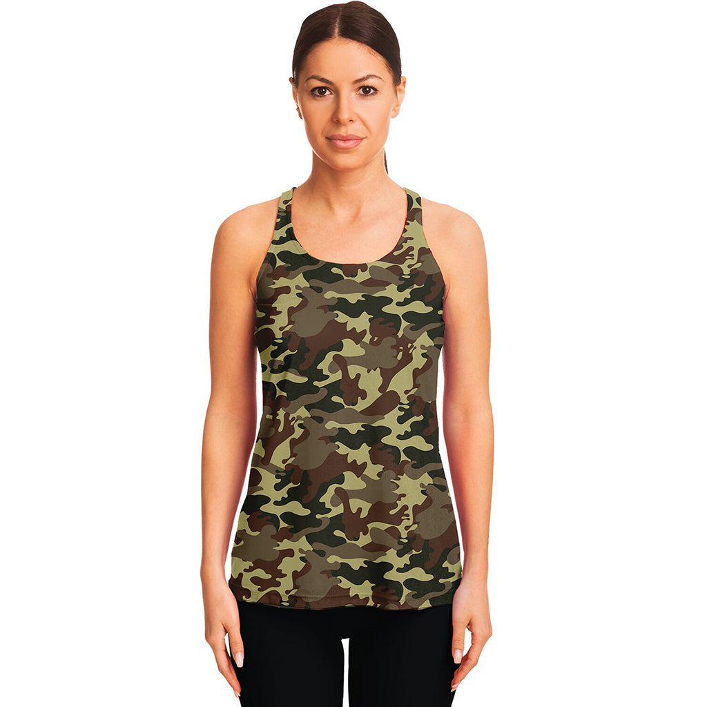 Brown Camouflage Print Women's Racerback Tank Top