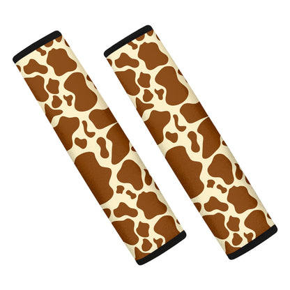 Brown Cow Print Car Seat Belt Covers