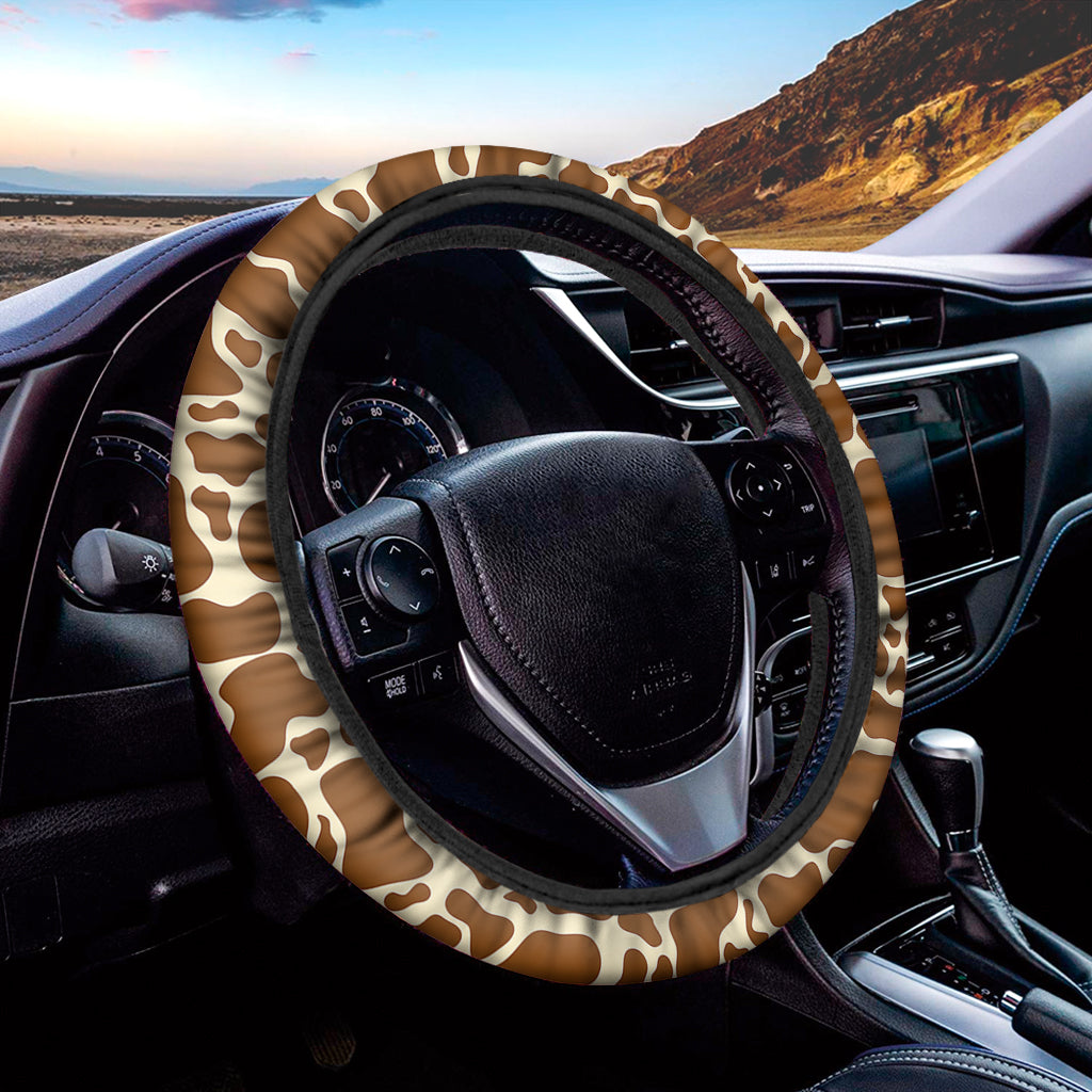 Brown Cow Print Car Steering Wheel Cover