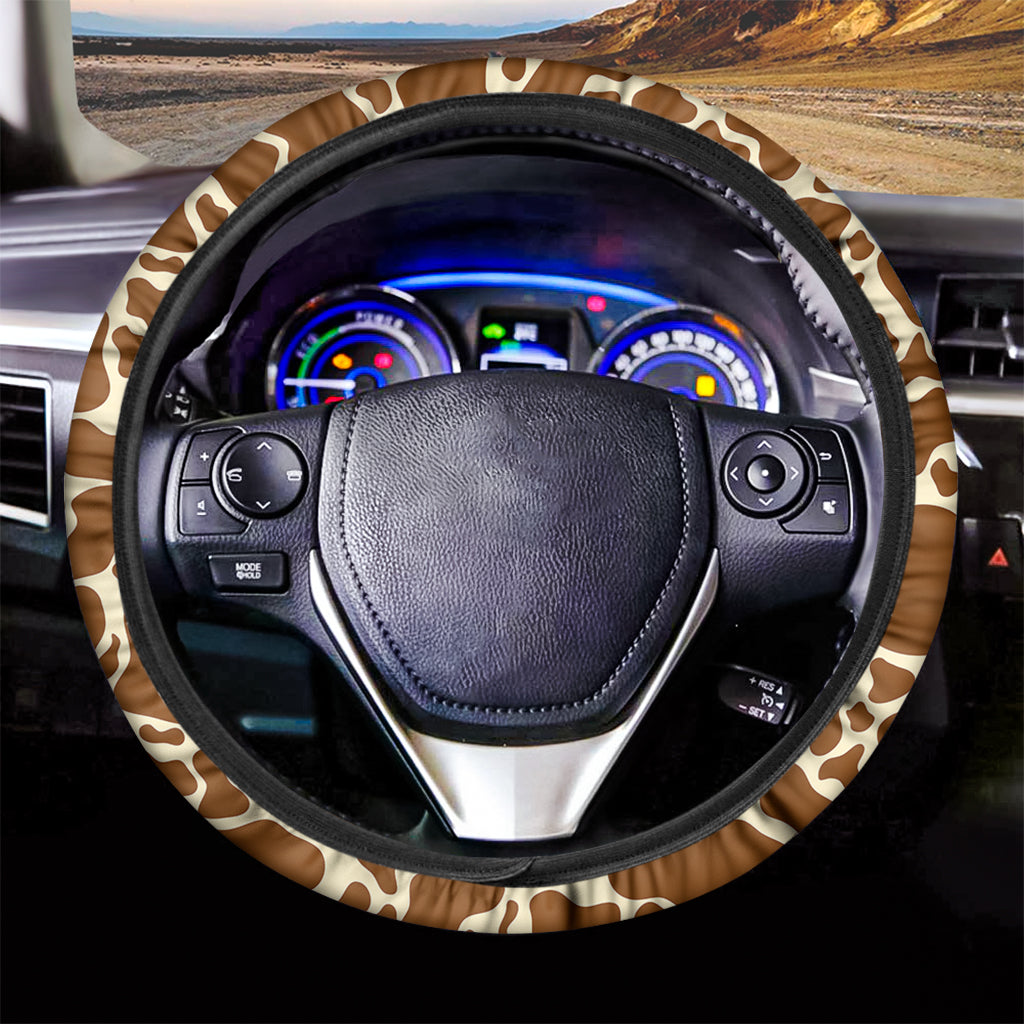 Brown Cow Print Car Steering Wheel Cover