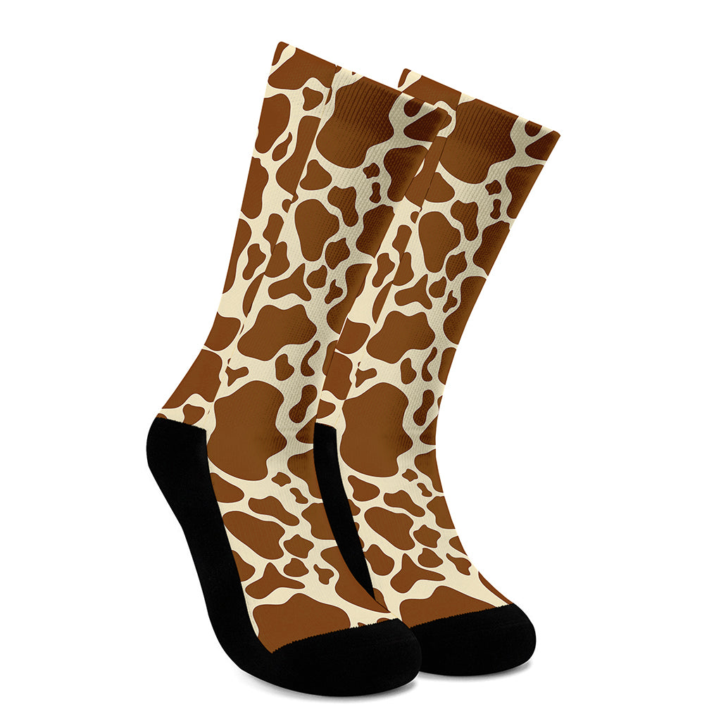 Brown Cow Print Crew Socks