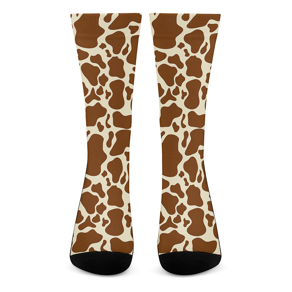 Brown Cow Print Crew Socks