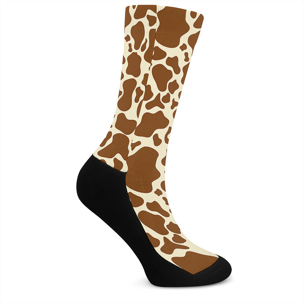 Brown Cow Print Crew Socks