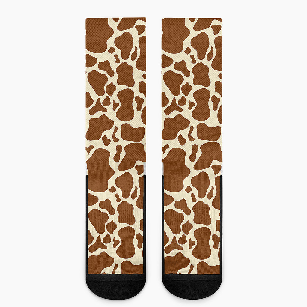 Brown Cow Print Crew Socks