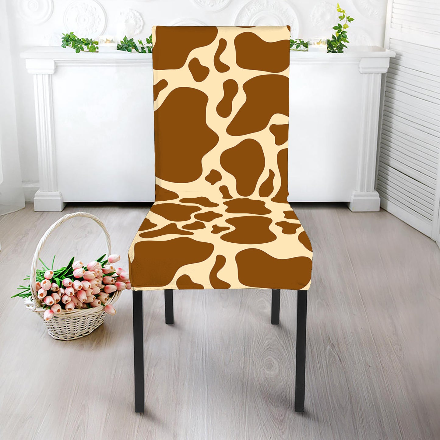Brown Cow Print Dining Chair Slipcover