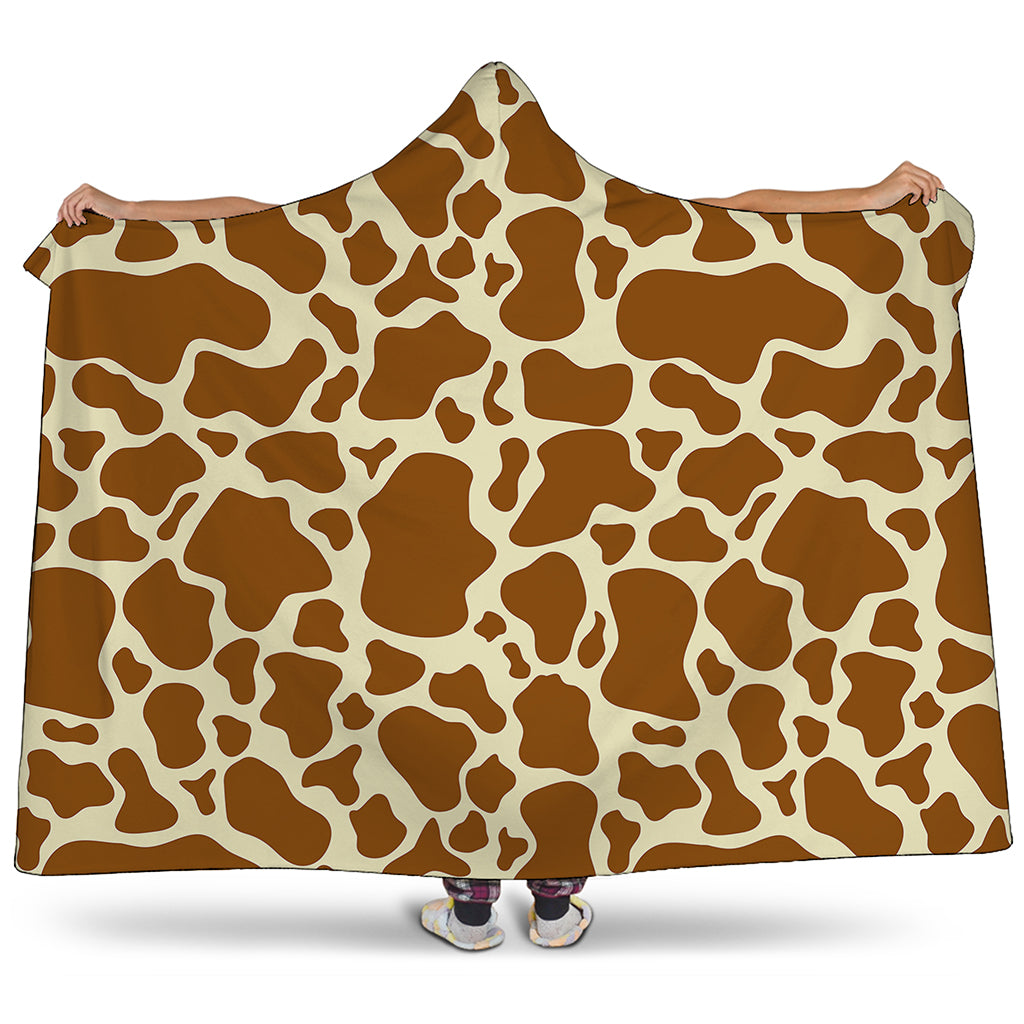 Brown Cow Print Hooded Blanket