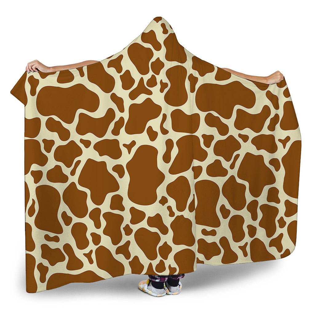 Brown Cow Print Hooded Blanket