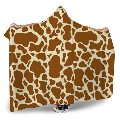 Brown Cow Print Hooded Blanket