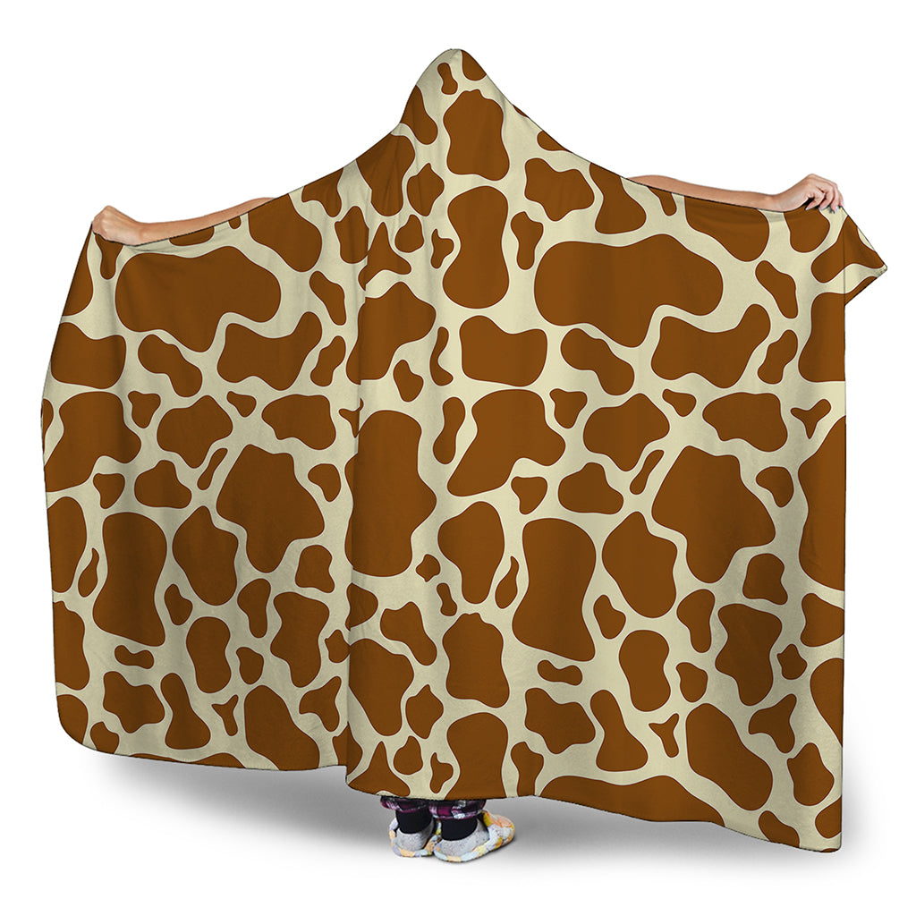 Brown Cow Print Hooded Blanket