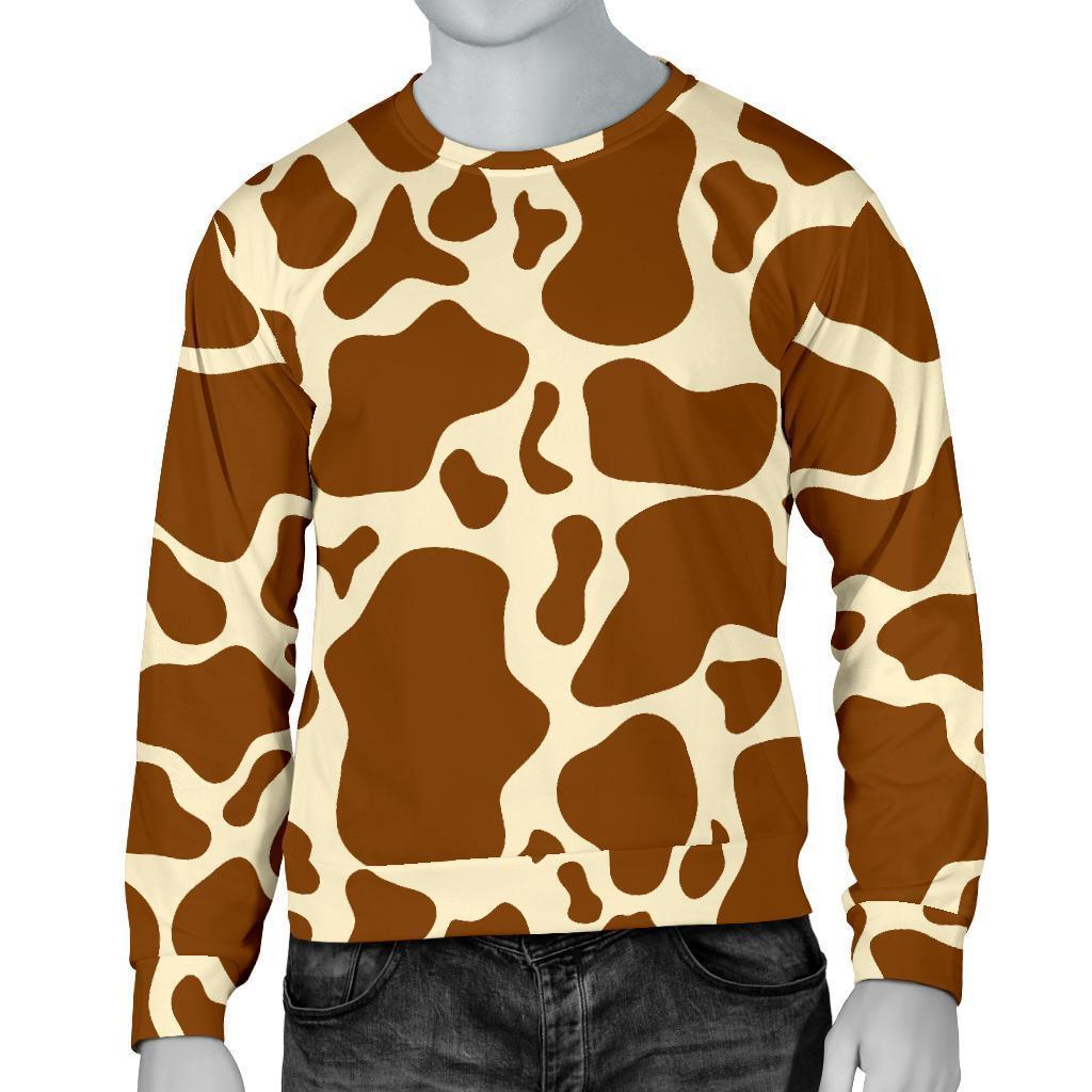 Brown Cow Print Men's Crewneck Sweatshirt GearFrost