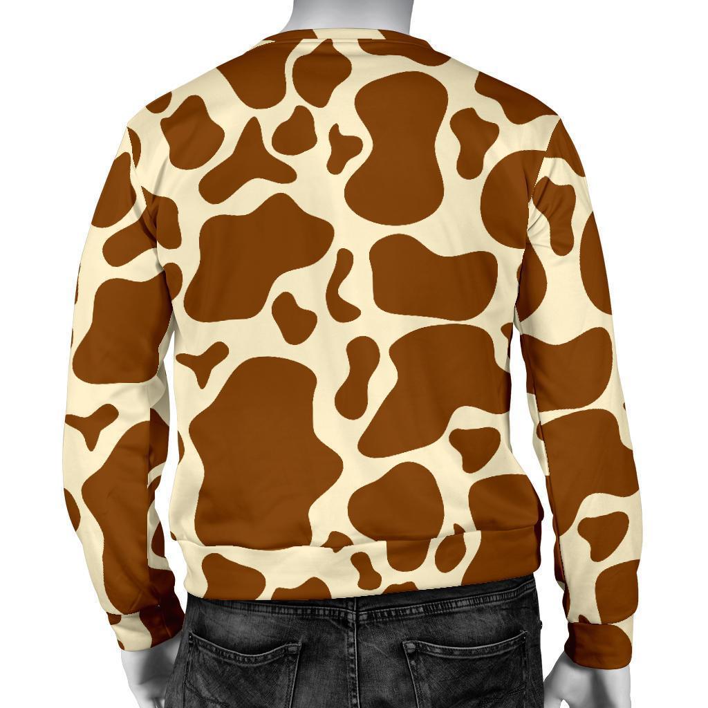 Brown Cow Print Men's Crewneck Sweatshirt GearFrost