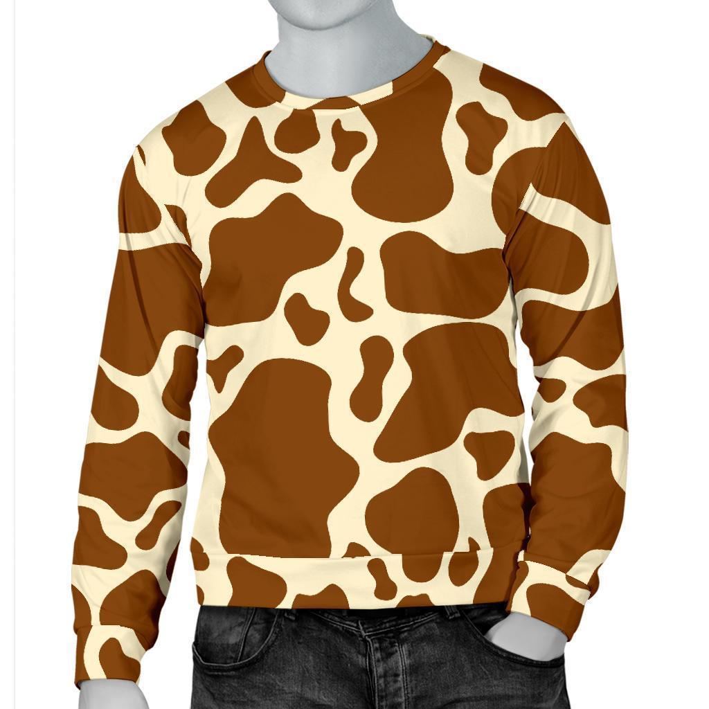 Brown Cow Print Men's Crewneck Sweatshirt GearFrost