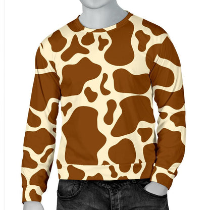 Brown Cow Print Men's Crewneck Sweatshirt GearFrost