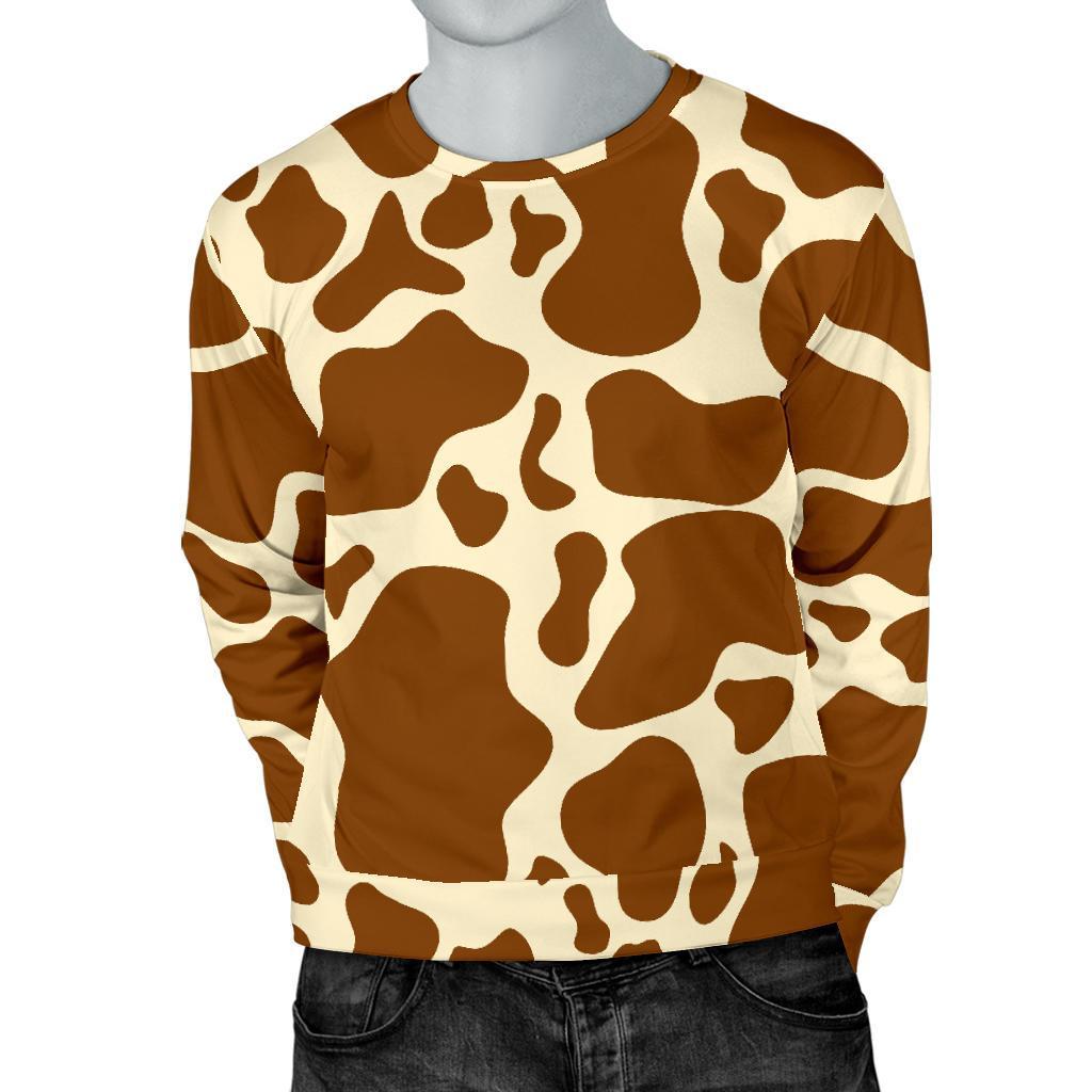 Brown Cow Print Men's Crewneck Sweatshirt GearFrost