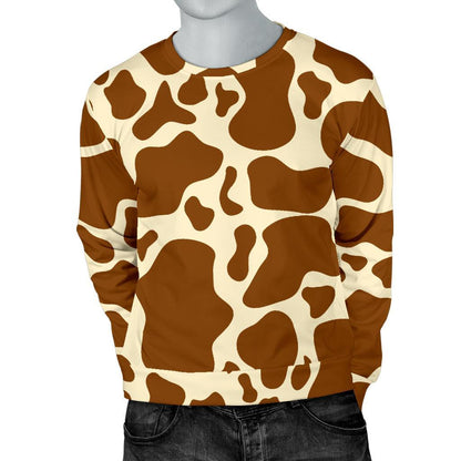 Brown Cow Print Men's Crewneck Sweatshirt GearFrost