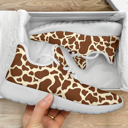 Brown Cow Print Mesh Knit Shoes GearFrost