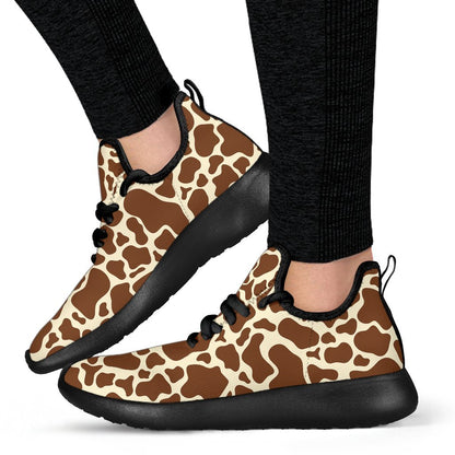 Brown Cow Print Mesh Knit Shoes GearFrost