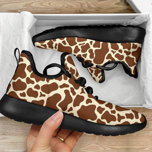 Brown Cow Print Mesh Knit Shoes GearFrost