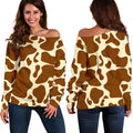 Brown Cow Print Off The Shoulder Sweatshirt