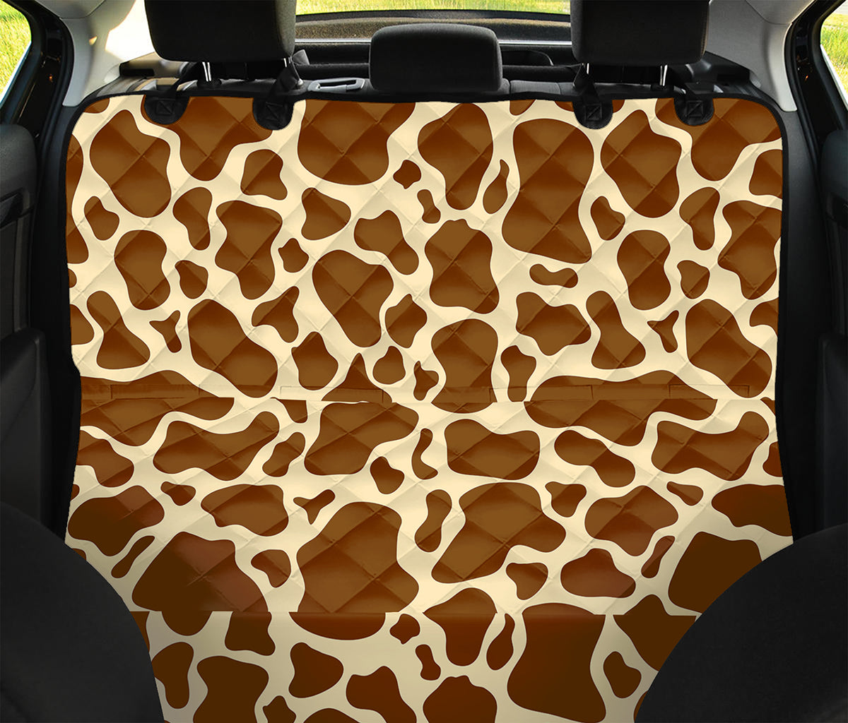 Brown Cow Print Pet Car Back Seat Cover