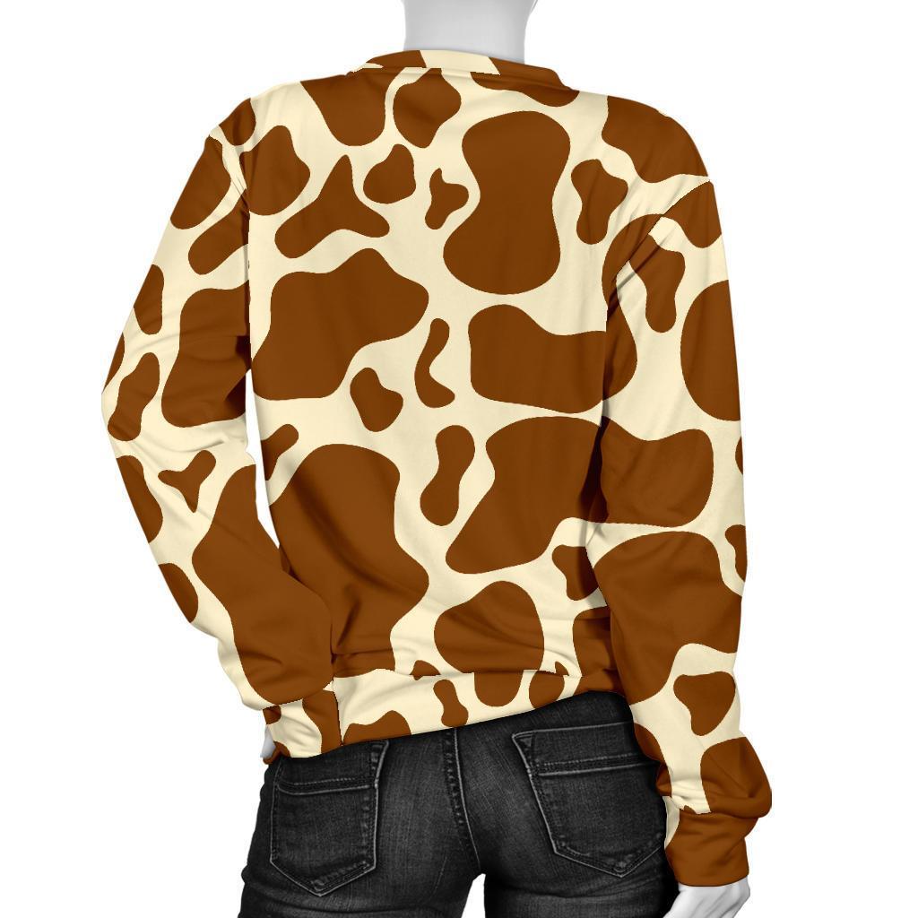 Brown Cow Print Women's Crewneck Sweatshirt GearFrost