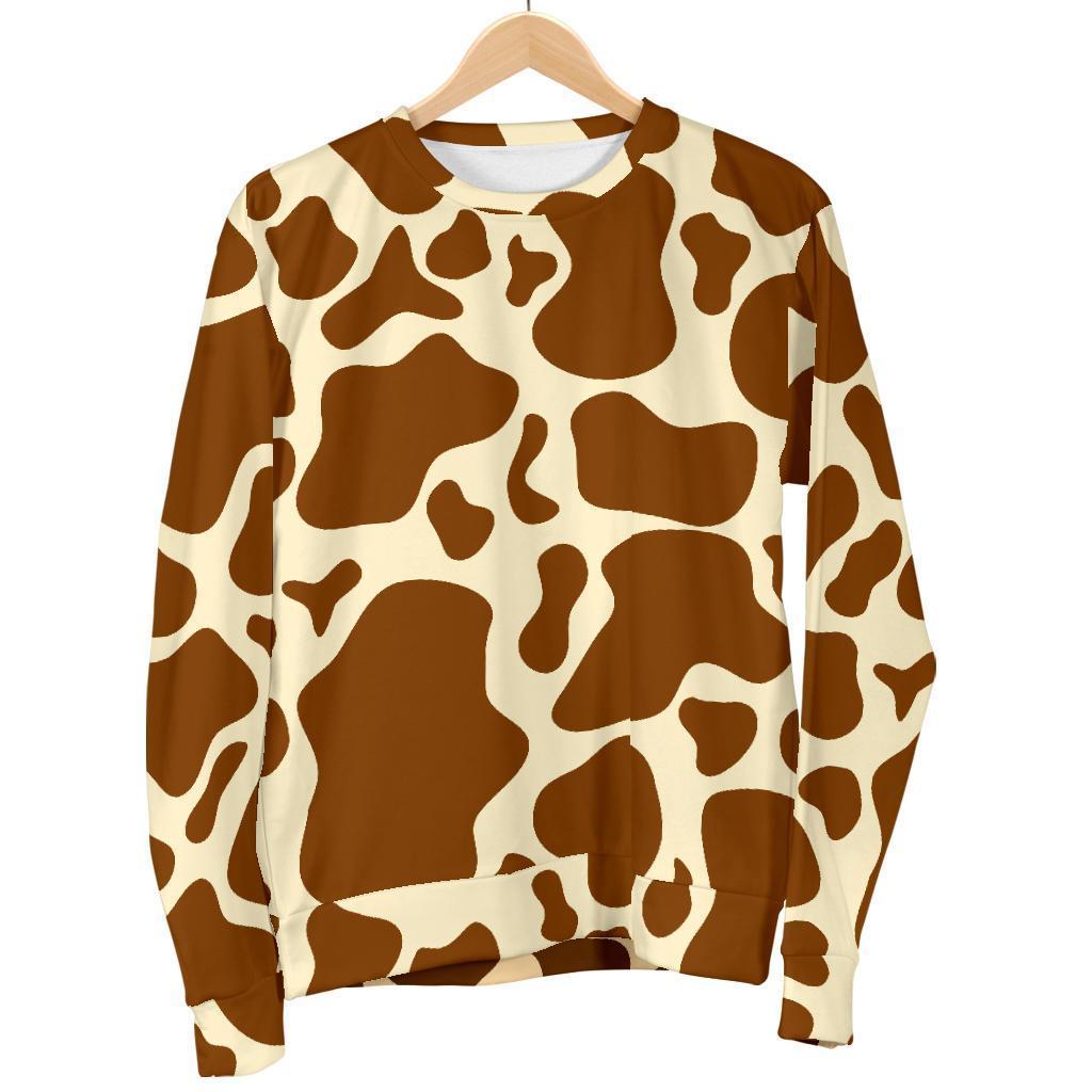 Brown Cow Print Women's Crewneck Sweatshirt GearFrost