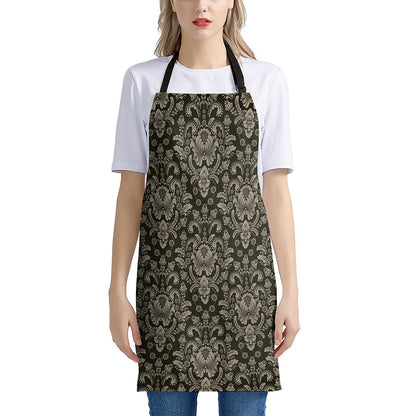 Brown Damask Pattern Print Apron