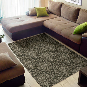 Brown Damask Pattern Print Area Rug