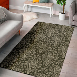 Brown Damask Pattern Print Area Rug