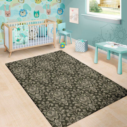 Brown Damask Pattern Print Area Rug