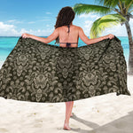 Brown Damask Pattern Print Beach Sarong Wrap