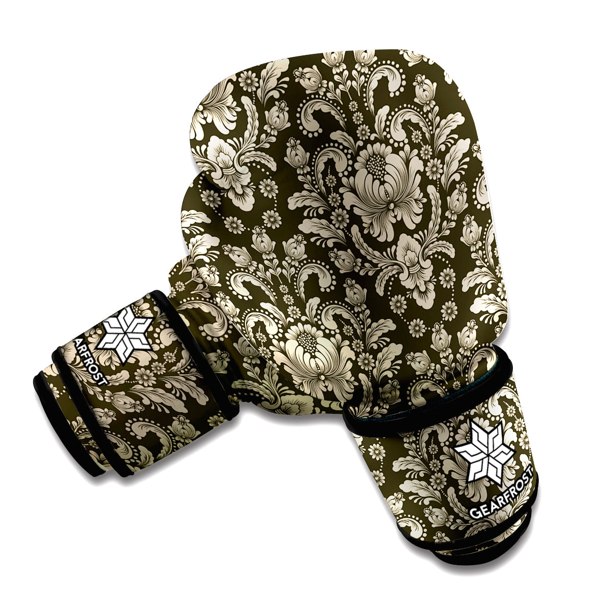 Brown Damask Pattern Print Boxing Gloves