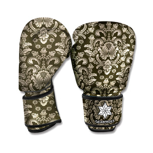 Brown Damask Pattern Print Boxing Gloves