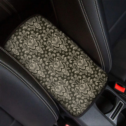 Brown Damask Pattern Print Car Center Console Cover