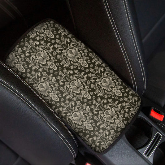 Brown Damask Pattern Print Car Center Console Cover
