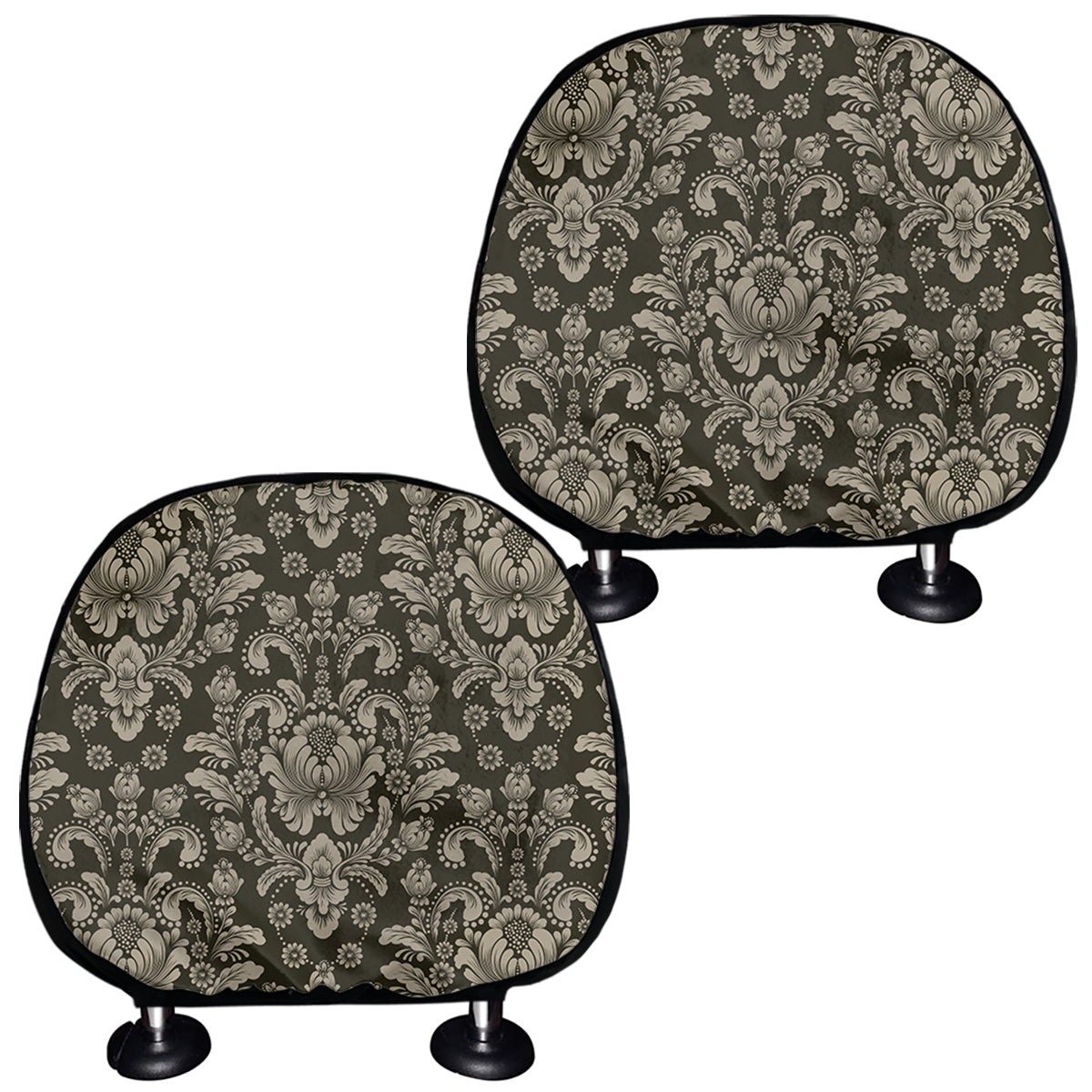 Brown Damask Pattern Print Car Headrest Covers