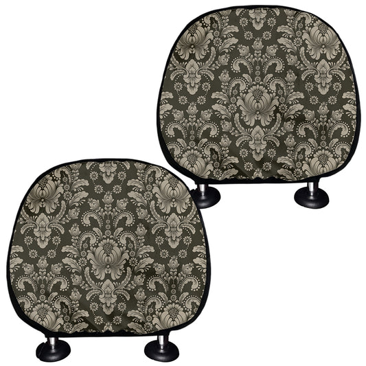 Brown Damask Pattern Print Car Headrest Covers