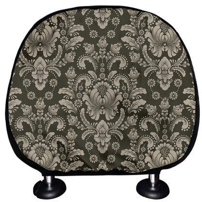 Brown Damask Pattern Print Car Headrest Covers