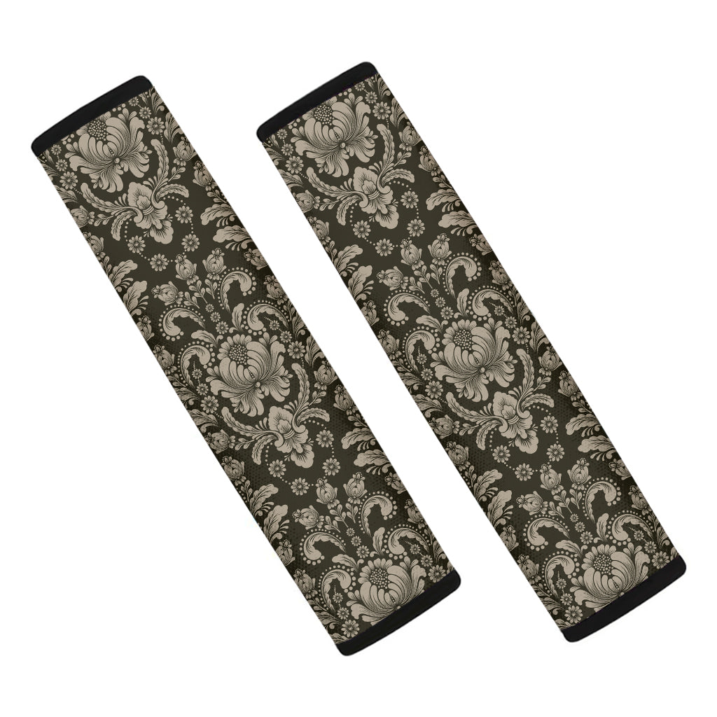 Brown Damask Pattern Print Car Seat Belt Covers