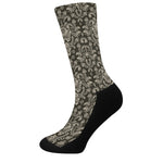 Brown Damask Pattern Print Crew Socks