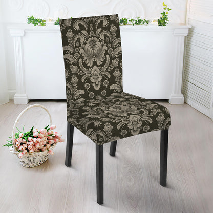Brown Damask Pattern Print Dining Chair Slipcover
