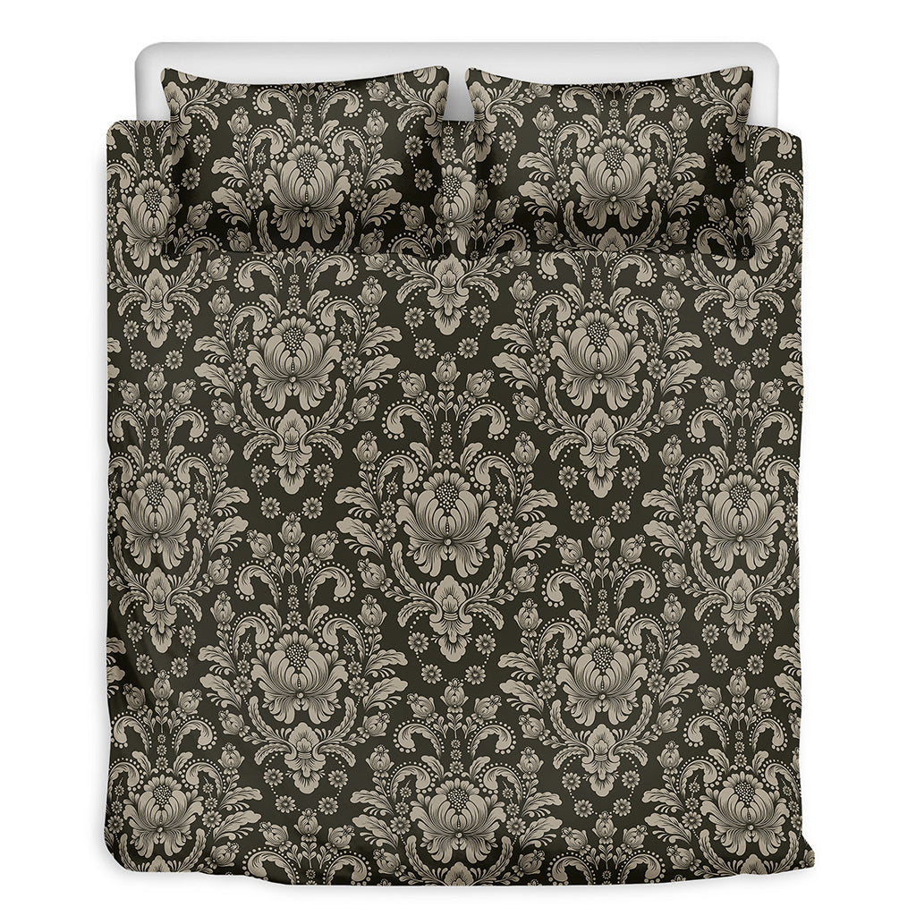 Brown Damask Pattern Print Duvet Cover Bedding Set
