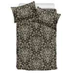 Brown Damask Pattern Print Duvet Cover Bedding Set