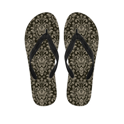 Brown Damask Pattern Print Flip Flops