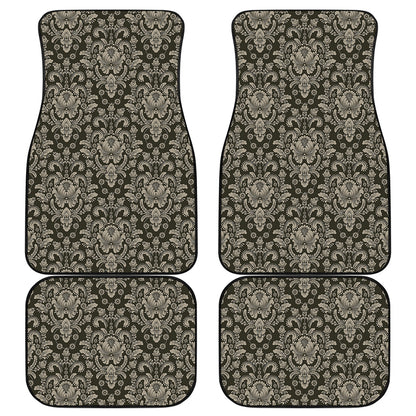 Brown Damask Pattern Print Front and Back Car Floor Mats